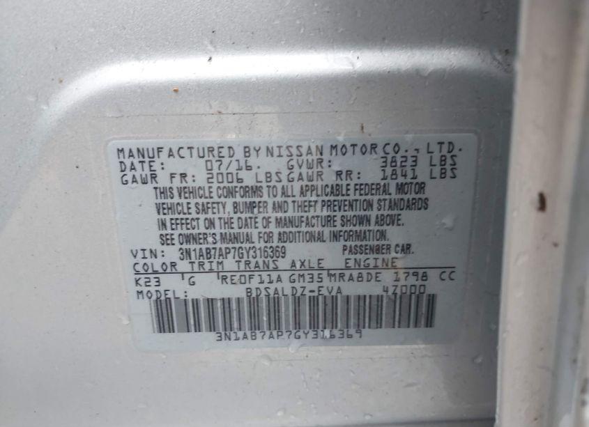 Photo 9 of 2016 Nissan Sentra SV (VIN 3N1AB7AP7GY316369)