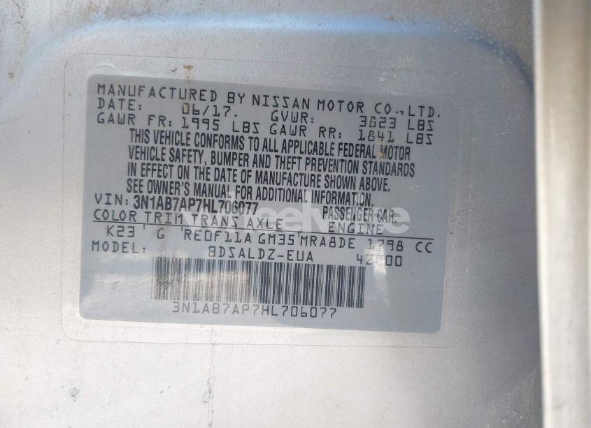 Photo 9 of 2017 Nissan Sentra SV (VIN 3N1AB7AP7HL706077)