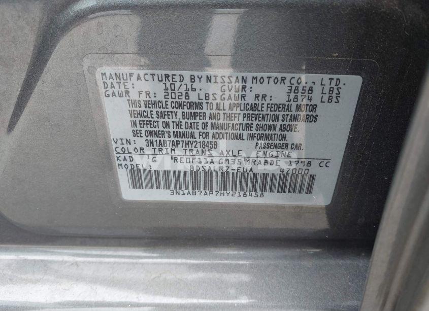 Photo 9 of 2017 Nissan Sentra SR (VIN 3N1AB7AP7HY218458)