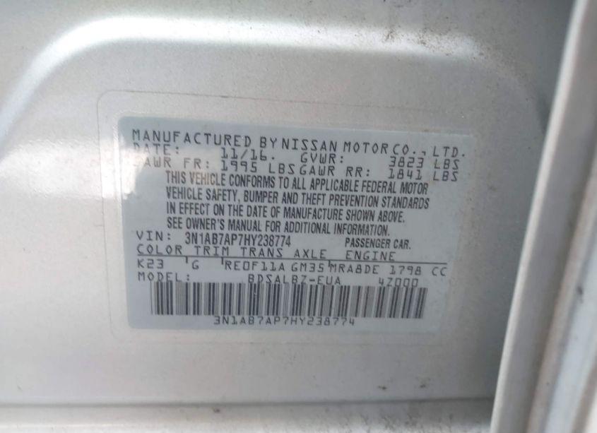 Photo 9 of 2017 Nissan Sentra S (VIN 3N1AB7AP7HY238774)