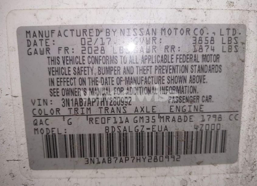 Photo 9 of 2017 Nissan Sentra SL (VIN 3N1AB7AP7HY280992)