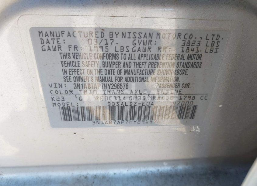 Photo 9 of 2017 Nissan Sentra SV (VIN 3N1AB7AP7HY296576)