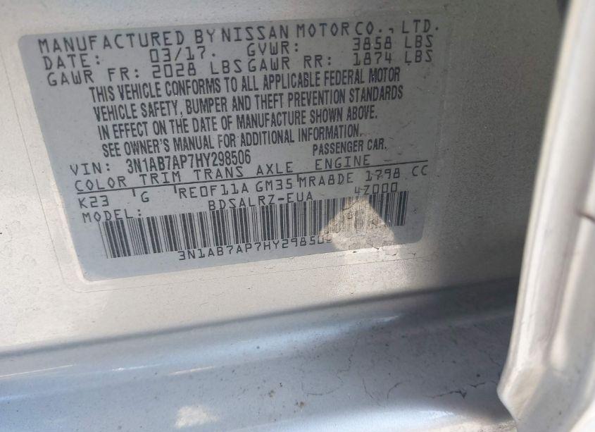 Photo 9 of 2017 Nissan Sentra SR (VIN 3N1AB7AP7HY298506)