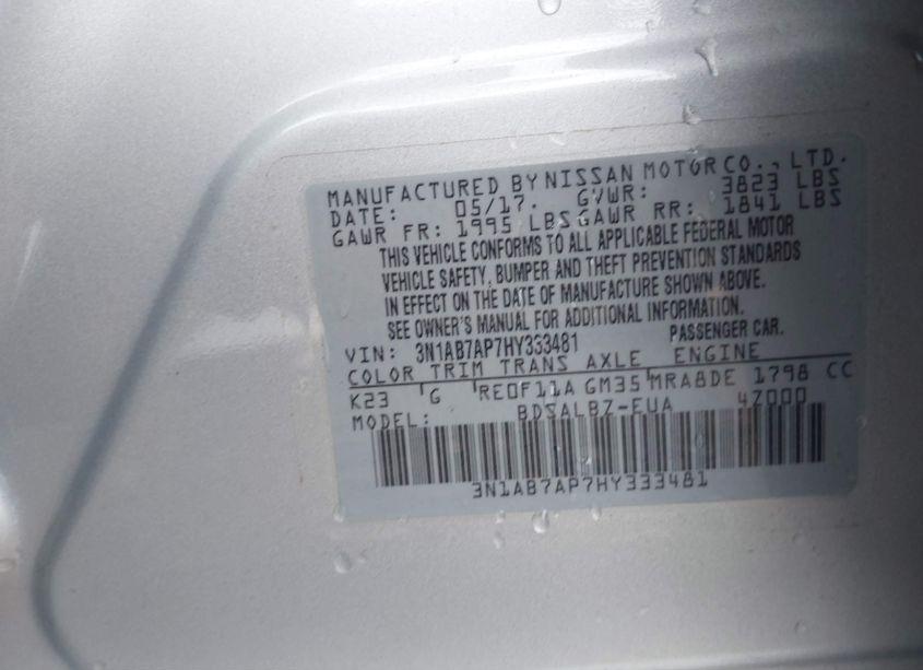 Photo 9 of 2017 Nissan Sentra S (VIN 3N1AB7AP7HY333481)