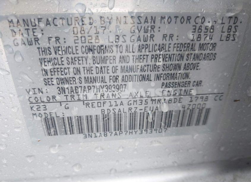 Photo 9 of 2017 Nissan Sentra SR (VIN 3N1AB7AP7HY393907)