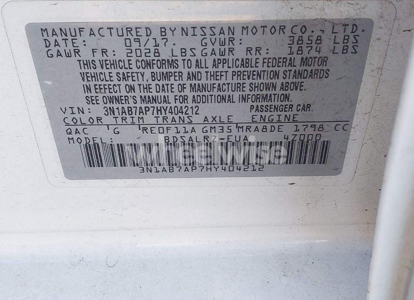 Photo 9 of 2017 Nissan Sentra SR (VIN 3N1AB7AP7HY404212)