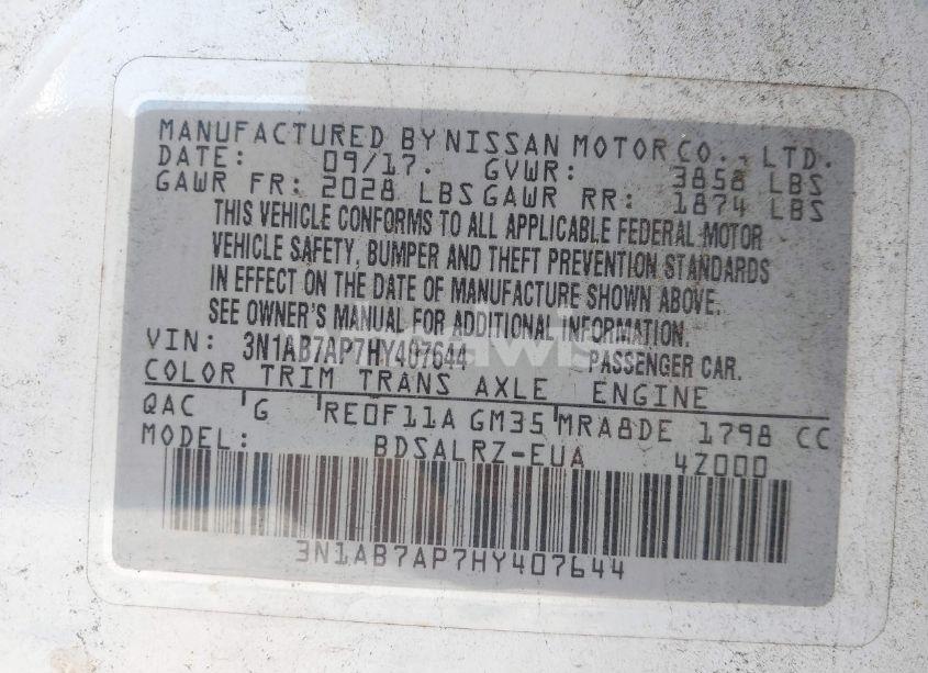 Photo 9 of 2017 Nissan Sentra SR (VIN 3N1AB7AP7HY407644)