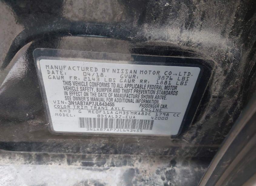Photo 9 of 2018 Nissan Sentra SV (VIN 3N1AB7AP7JL643455)