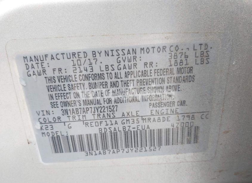 Photo 9 of 2018 Nissan Sentra S (VIN 3N1AB7AP7JY221527)