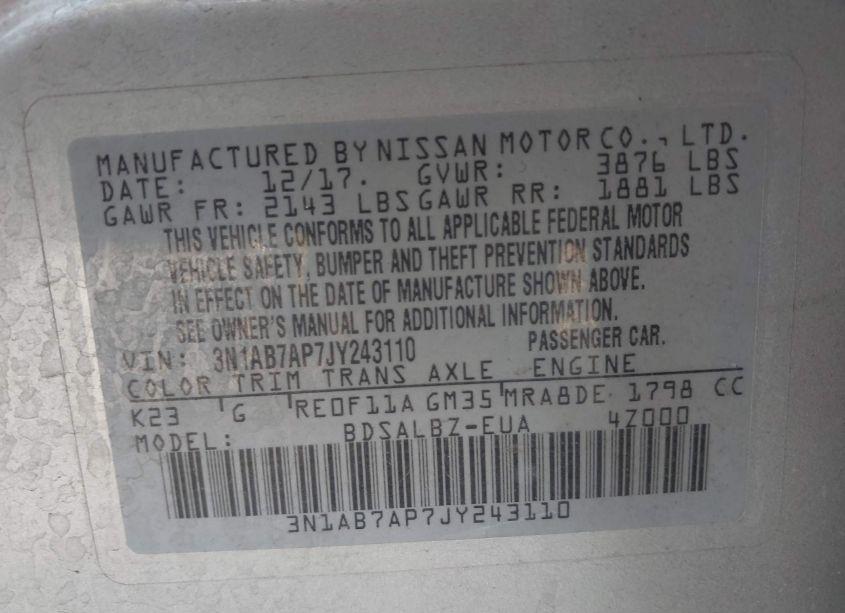 Photo 9 of 2018 Nissan Sentra S (VIN 3N1AB7AP7JY243110)