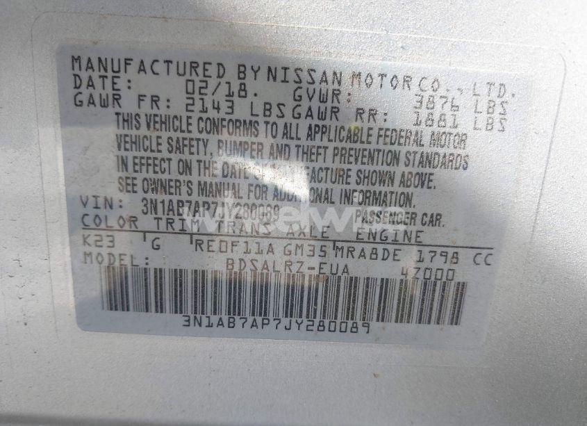 Photo 9 of 2018 Nissan Sentra SR (VIN 3N1AB7AP7JY280089)
