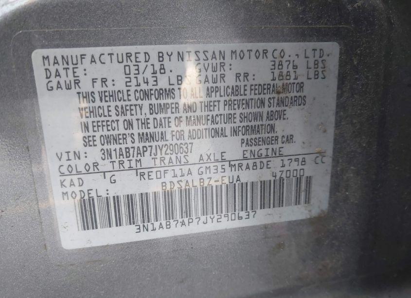Photo 9 of 2018 Nissan Sentra S (VIN 3N1AB7AP7JY290637)