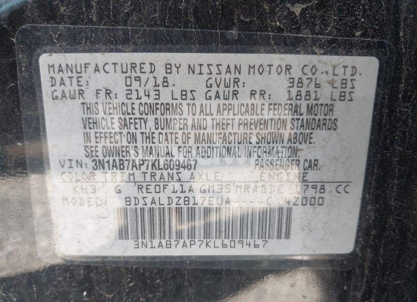 Photo 9 of 2019 Nissan Sentra SV (VIN 3N1AB7AP7KL609467)