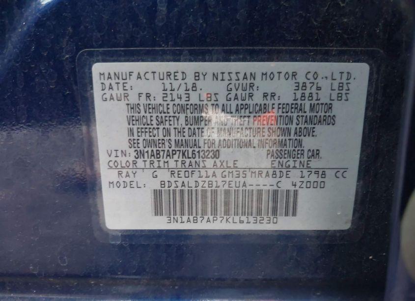 Photo 9 of 2019 Nissan Sentra SV (VIN 3N1AB7AP7KL613230)