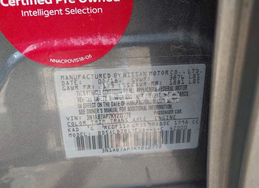 Photo 9 of 2019 Nissan Sentra SV (VIN 3N1AB7AP7KY212778)