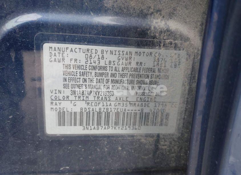 Photo 9 of 2019 Nissan Sentra S/SV/SR/SL (VIN 3N1AB7AP7KY219360)