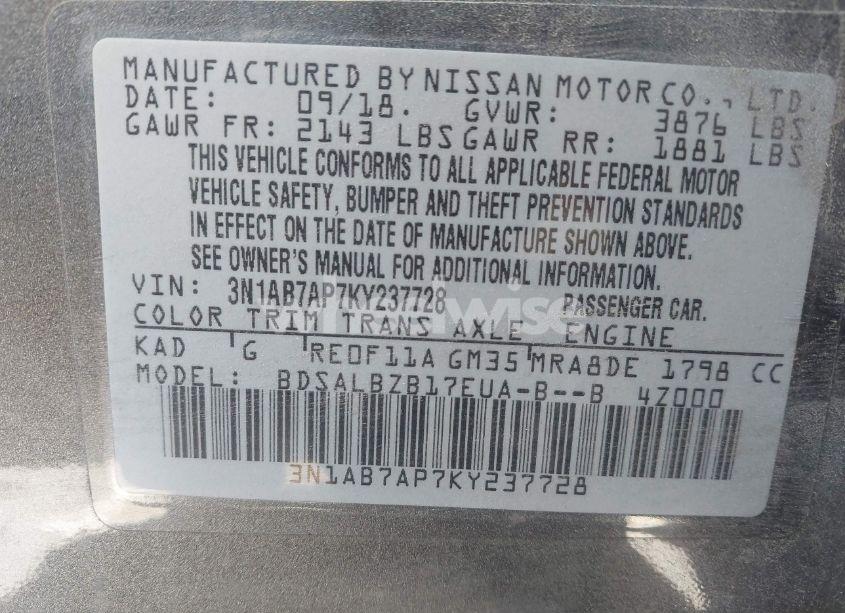 Photo 9 of 2019 Nissan Sentra S (VIN 3N1AB7AP7KY237728)