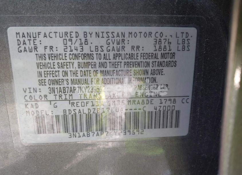 Photo 9 of 2019 Nissan Sentra SV (VIN 3N1AB7AP7KY239592)