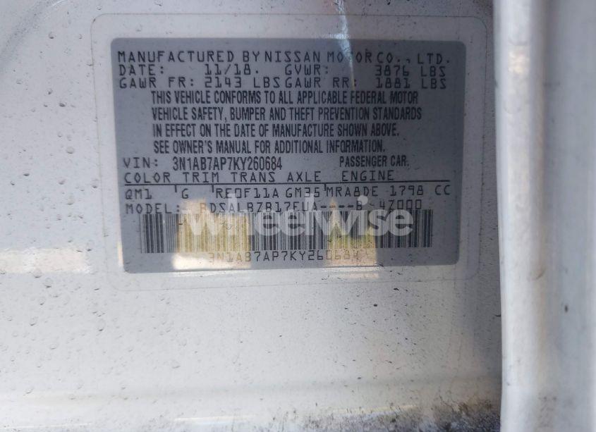 Photo 9 of 2019 Nissan Sentra S (VIN 3N1AB7AP7KY260684)