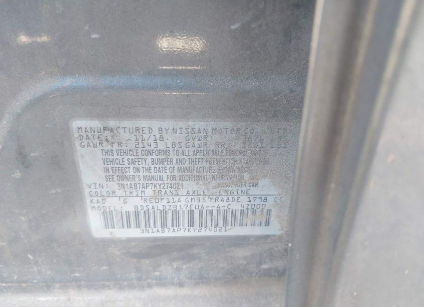 Photo 8 of 2019 Nissan Sentra SV (VIN 3N1AB7AP7KY274021)