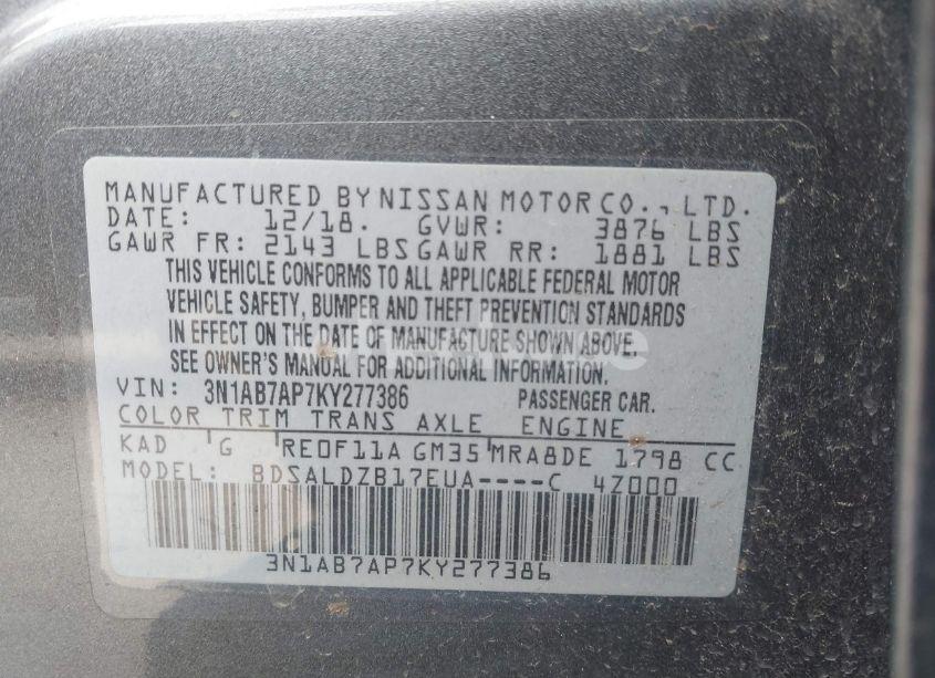 Photo 9 of 2019 Nissan Sentra SV (VIN 3N1AB7AP7KY277386)