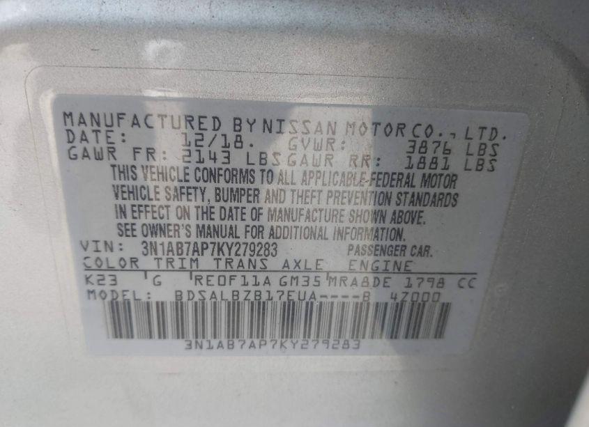 Photo 9 of 2019 Nissan Sentra S (VIN 3N1AB7AP7KY279283)