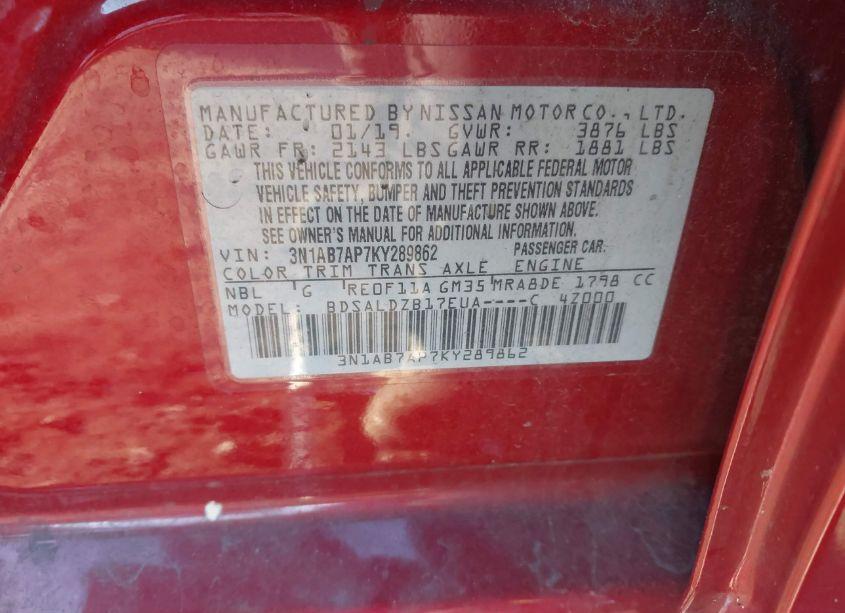 Photo 9 of 2019 Nissan Sentra SV (VIN 3N1AB7AP7KY289862)