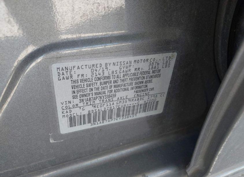 Photo 9 of 2019 Nissan Sentra SV (VIN 3N1AB7AP7KY338459)