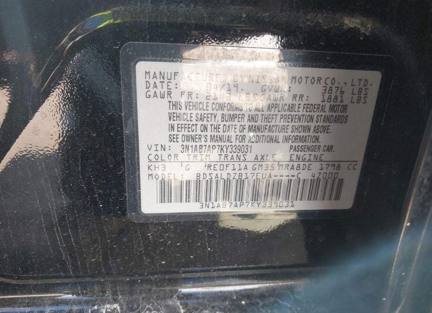 Photo 9 of 2019 Nissan Sentra SV (VIN 3N1AB7AP7KY339031)