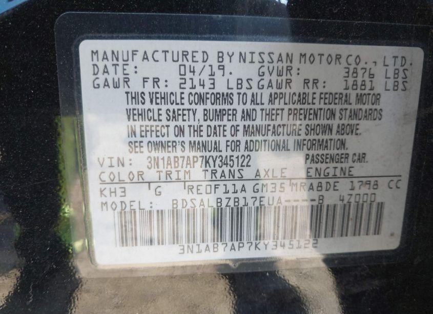 Photo 9 of 2019 Nissan Sentra S (VIN 3N1AB7AP7KY345122)