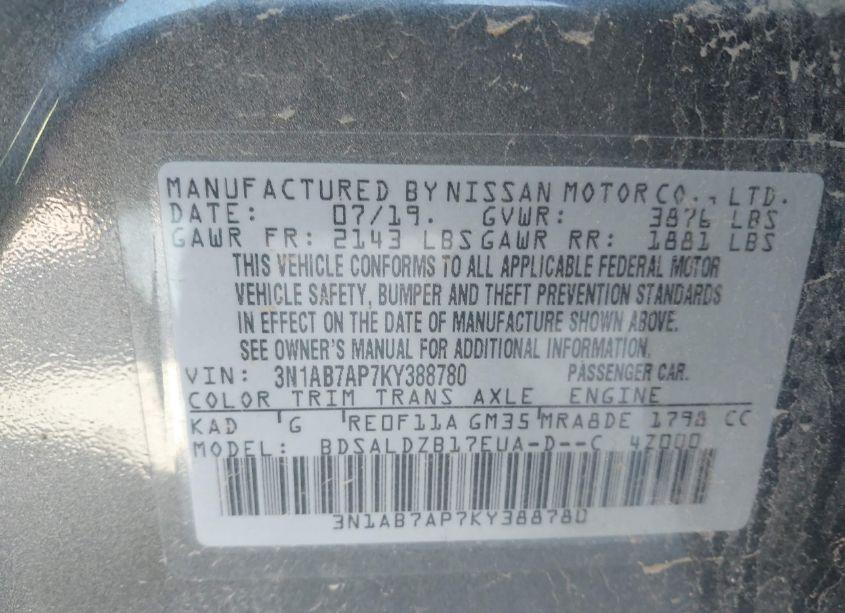 Photo 9 of 2019 Nissan Sentra SV (VIN 3N1AB7AP7KY388780)