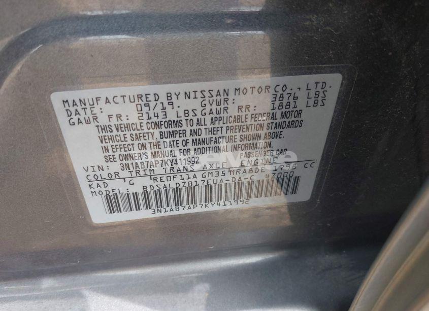 Photo 9 of 2019 Nissan Sentra SV (VIN 3N1AB7AP7KY411992)