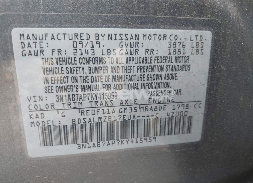 Photo 9 of 2019 Nissan Sentra SR (VIN 3N1AB7AP7KY415959)