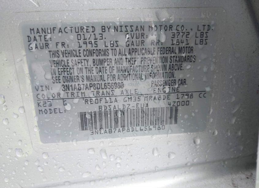 Photo 9 of 2013 Nissan Sentra SV (VIN 3N1AB7AP8DL656980)