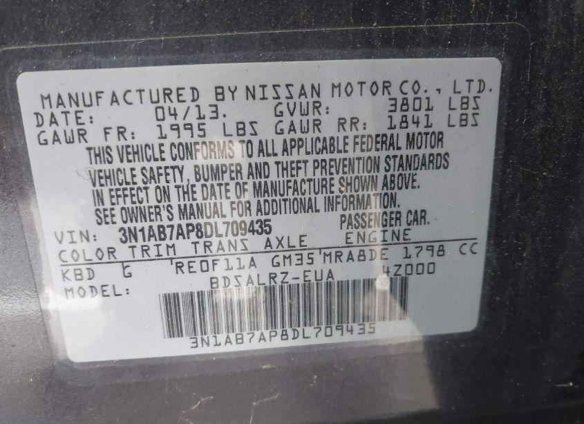 Photo 9 of 2013 Nissan Sentra SR (VIN 3N1AB7AP8DL709435)