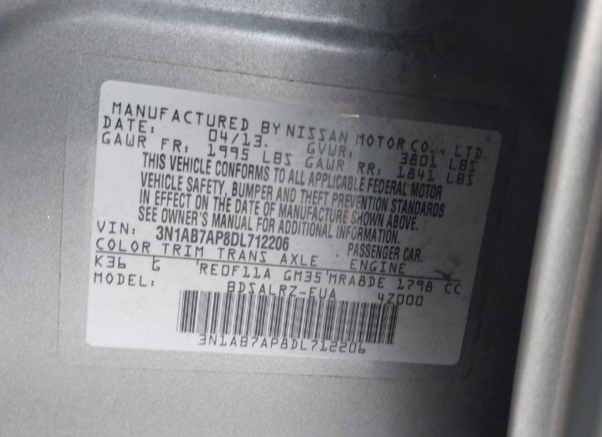 Photo 9 of 2013 Nissan Sentra SR (VIN 3N1AB7AP8DL712206)