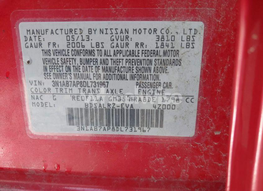 Photo 9 of 2013 Nissan Sentra SR (VIN 3N1AB7AP8DL731967)