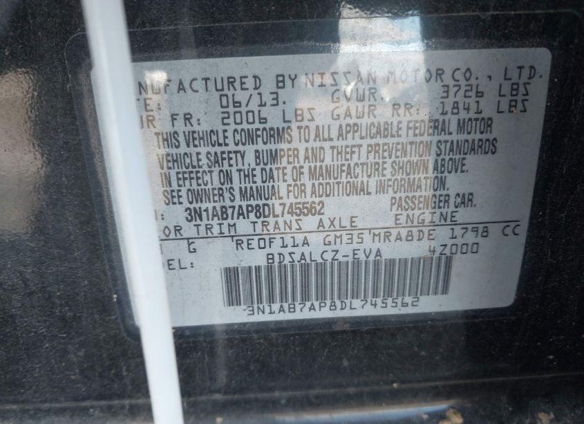 Photo 9 of 2013 Nissan Sentra S (VIN 3N1AB7AP8DL745562)