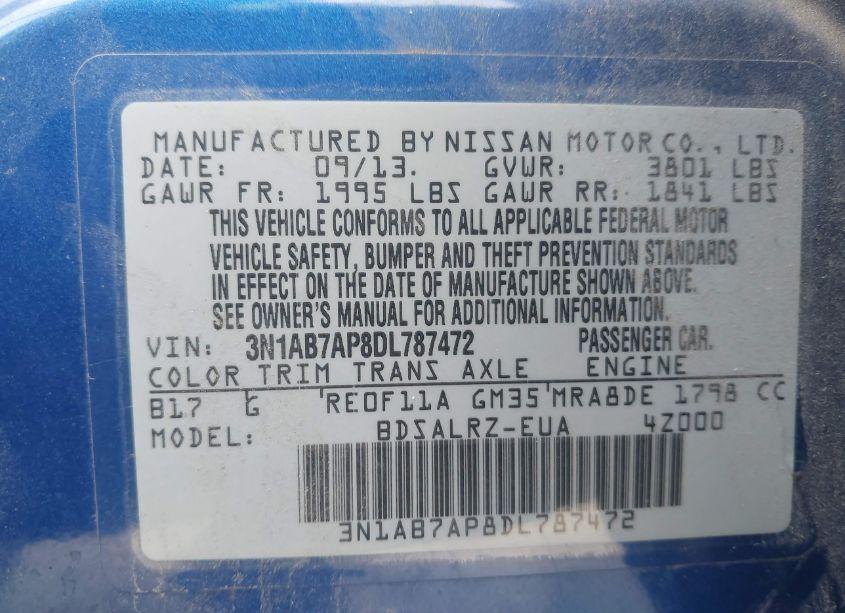 Photo 9 of 2013 Nissan Sentra SR (VIN 3N1AB7AP8DL787472)