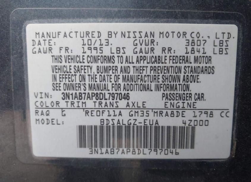Photo 9 of 2013 Nissan Sentra SL (VIN 3N1AB7AP8DL797046)