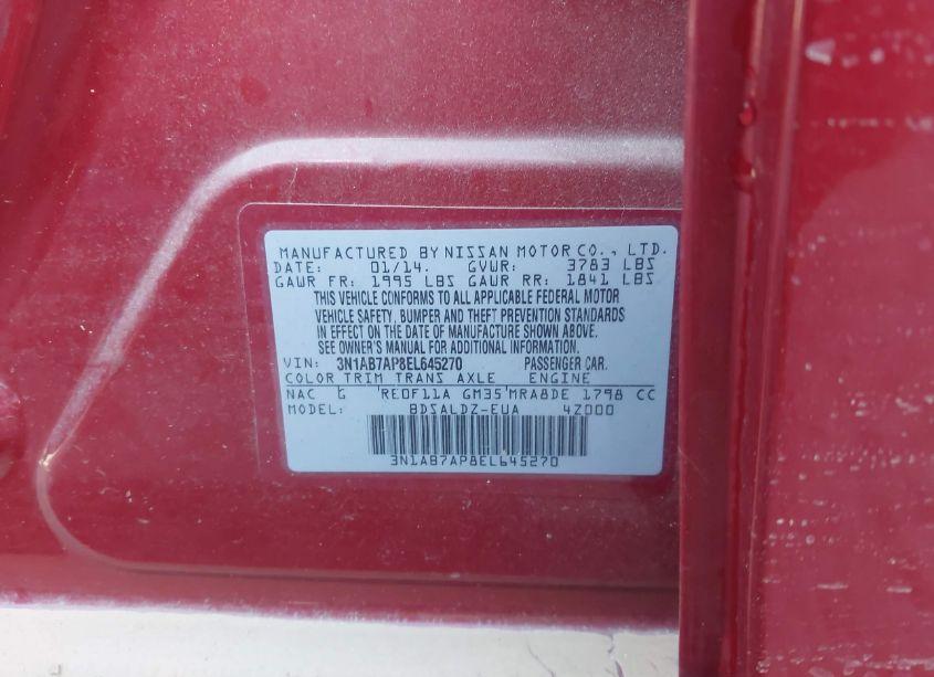 Photo 9 of 2014 Nissan Sentra FE+ S/FE+ SV/S/SL/SR/SV (VIN 3N1AB7AP8EL645270)