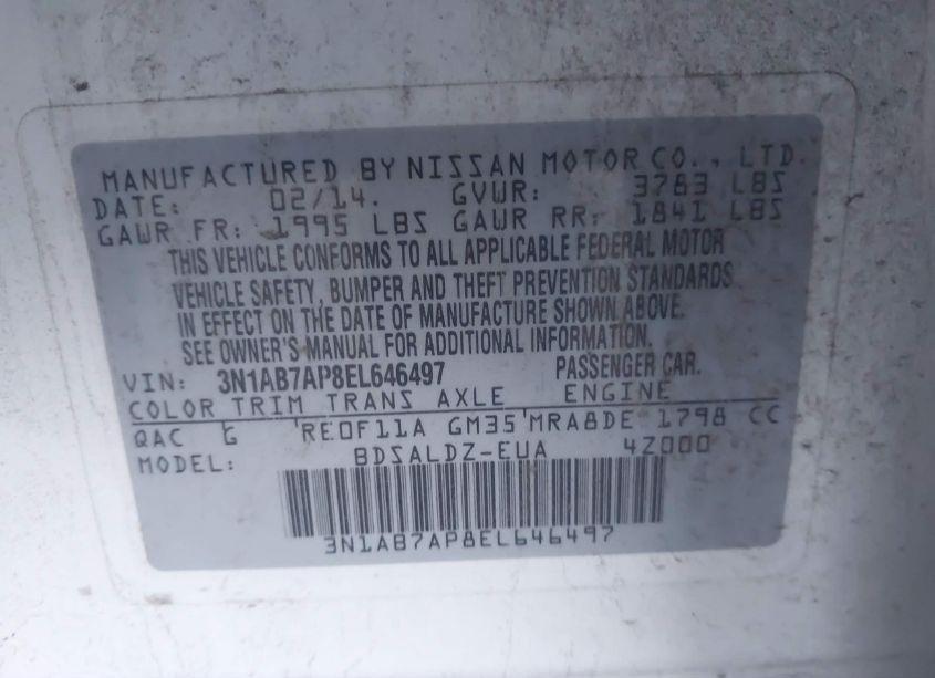 Photo 9 of 2014 Nissan Sentra FE+ S/FE+ SV/S/SL/SR/SV (VIN 3N1AB7AP8EL646497)