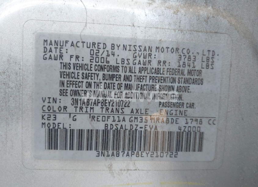 Photo 9 of 2014 Nissan Sentra FE+ S/FE+ SV/S/SL/SR/SV (VIN 3N1AB7AP8EY210722)