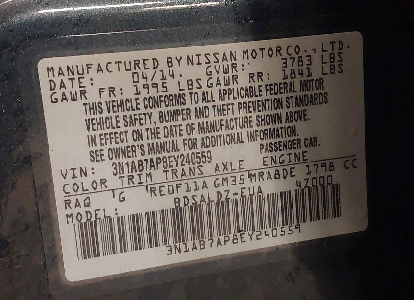 Photo 9 of 2014 Nissan Sentra SV (VIN 3N1AB7AP8EY240559)