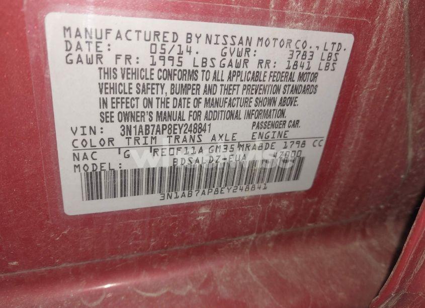 Photo 9 of 2014 Nissan Sentra FE+ S/FE+ SV/S/SL/SR/SV (VIN 3N1AB7AP8EY248841)