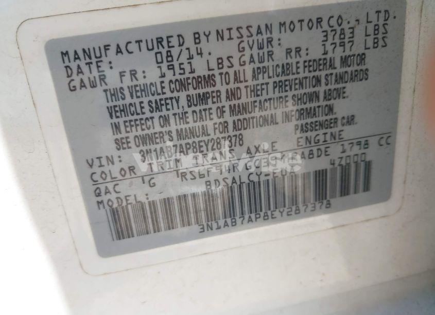 Photo 9 of 2014 Nissan Sentra FE+ S/FE+ SV/S/SL/SR/SV (VIN 3N1AB7AP8EY287378)