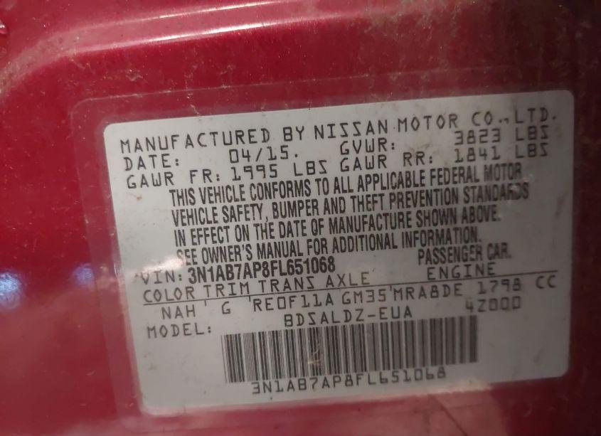 Photo 9 of 2015 Nissan Sentra FE+ S/S/SL/SR/SV (VIN 3N1AB7AP8FL651068)