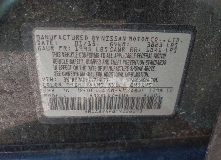 Photo 9 of 2015 Nissan Sentra FE+ S/S/SL/SR/SV (VIN 3N1AB7AP8FY228073)