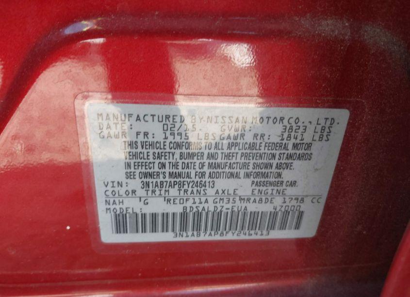 Photo 9 of 2015 Nissan Sentra FE+ S/S/SL/SR/SV (VIN 3N1AB7AP8FY246413)
