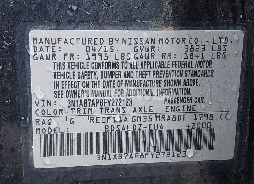 Photo 9 of 2015 Nissan Sentra FE+ S/S/SL/SR/SV (VIN 3N1AB7AP8FY272123)